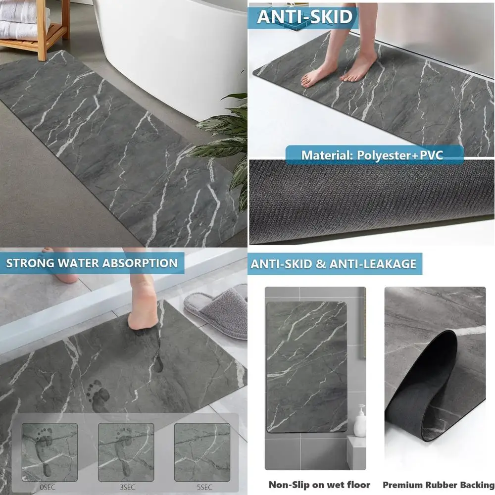 

custom-sized rubber non-slip absorbent thin bath rugs, quick-dry, door-fit, washable mats
