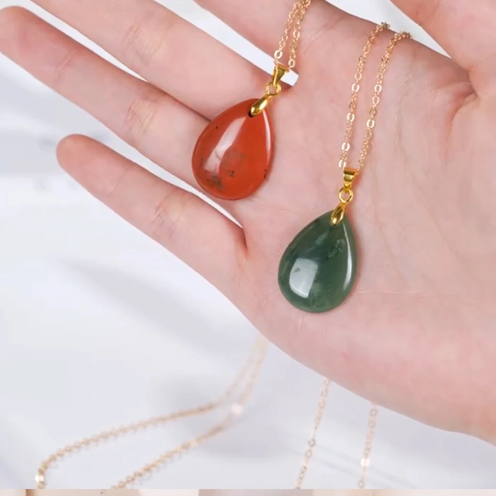 Kalung Liontin Sederhana Bentuk Tetesan Air Kristal Batu Alam Modis Untuk Wanita Aksesoris Pembuatan Kalung Anting Dengan Rantai