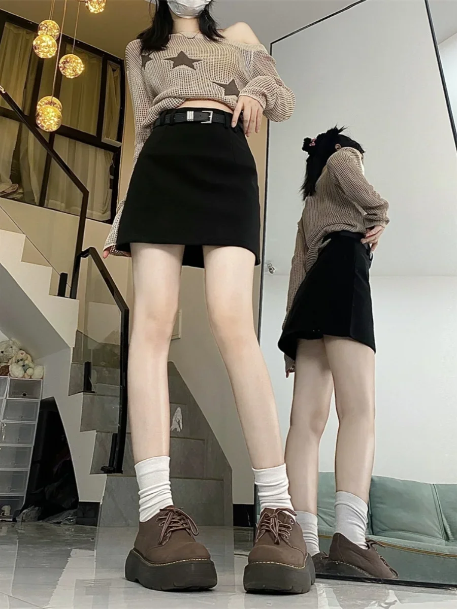 Popular Skirts Black Bustier Female High Waist Thin A-line Skirt Solid Color Suit Package Hip Short Skirt Streetwear Autumn