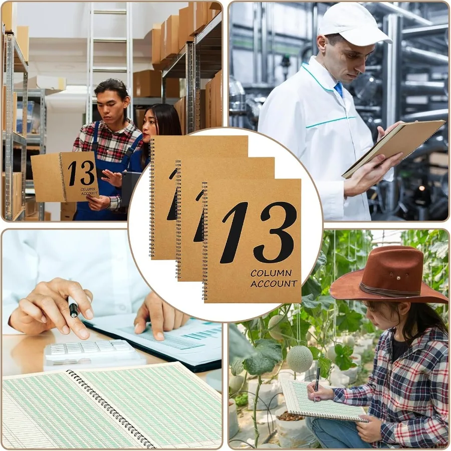 3 Pcs 13 Column Ledger Book 8.5 11 Inch Account Book Notebook with Columnar Pad Featuring Kraft Paper Cover 100 Pages 50 Sheets