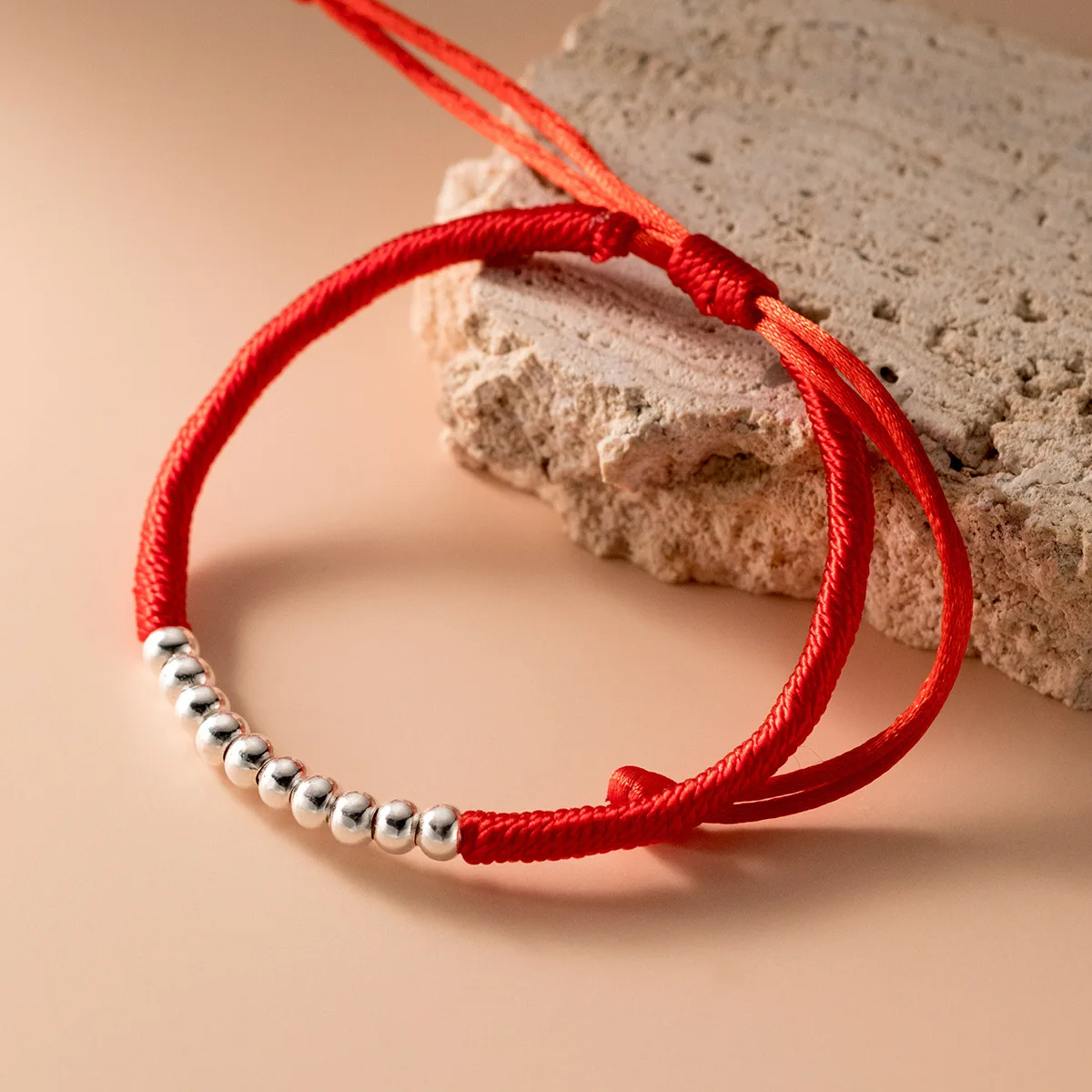 20cm 925 Sterling Silver Rope Bracelets Women Silver Bead Red Thread Line String Bracelets For Women Girl Lucky