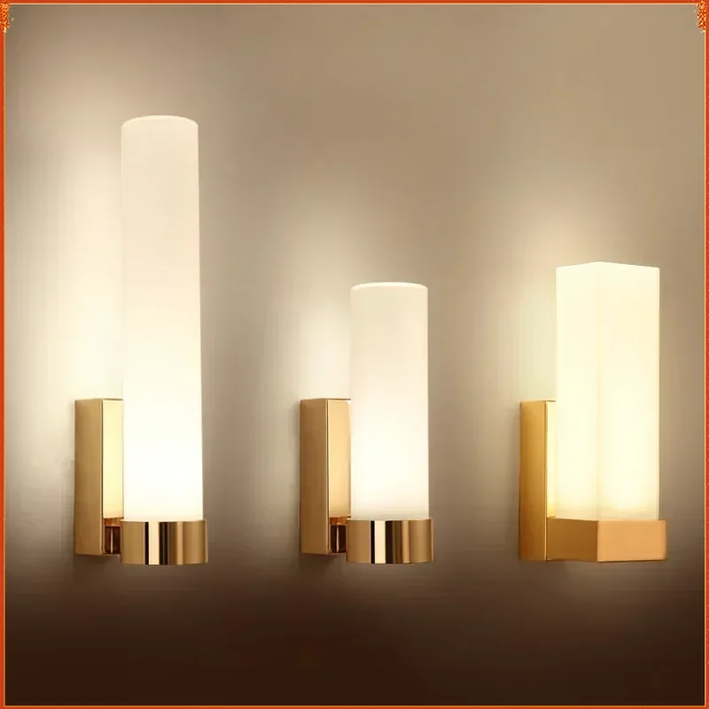 

Modern LED Wall Lamp Gold Pipe Acrylic Lampshade Living Room Corridor Bedroom Sconces Light Fixture Aplique Da Parete Interno