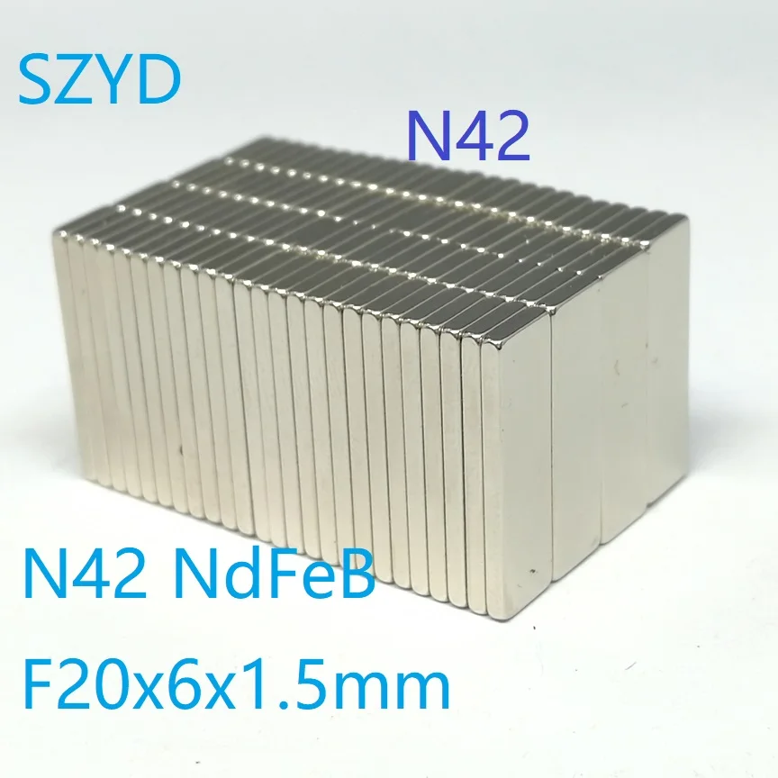 10 50 100PCS/LOT N42 Block NdFeB Magnet 20*6*1.5 Strong Standard Size Rare Earth Permanent Neodymium 20x6x1.5