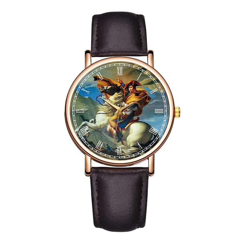 Cool Ladies Quartz Watch Art Oil Painting Wristwatches Brief Appearance Comfortable Band Wristwatch Waterproof Leather Watch