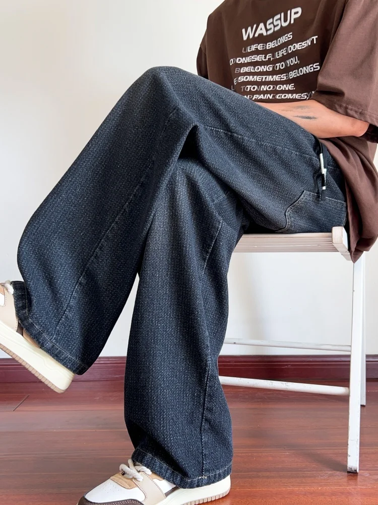 

Летние мужские джинсы 2024 с звездным принтом, широкие брюки в уличном стиле, универсальные, модные, из смесового хлопка