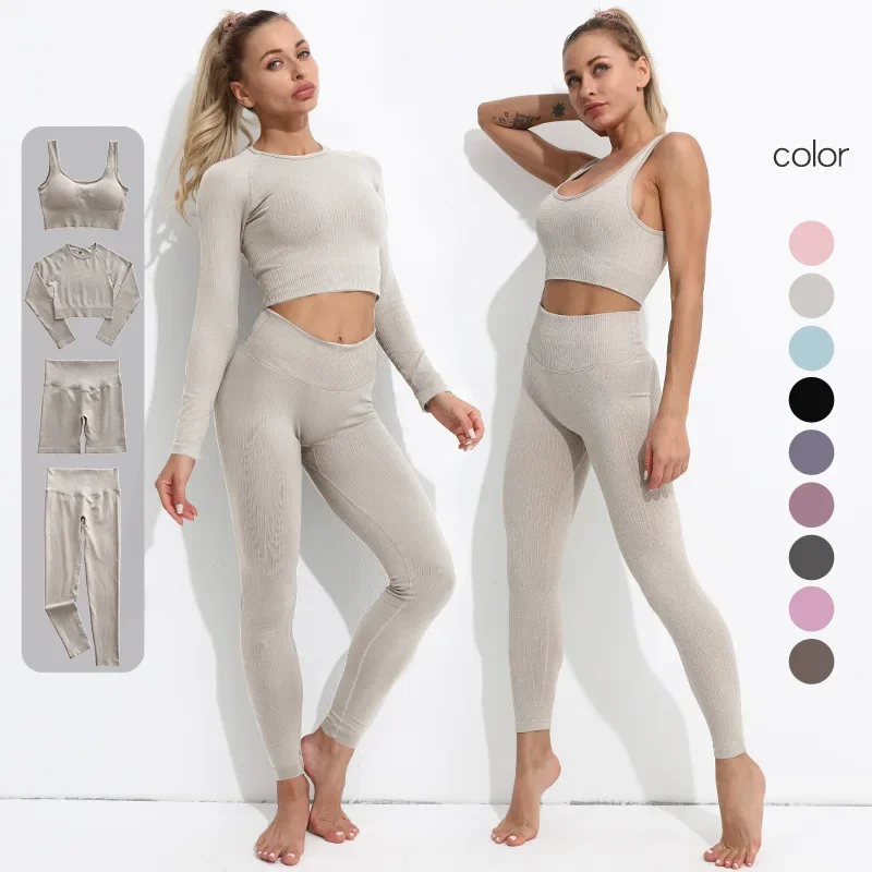 set-yoga-4-pezzi-per-donna-tuta-sportiva-senza-cuciture-abbigliamento-da-palestra-femminile-set-activewear-a-costine-abbigliamento-fitness-completi-sportivi