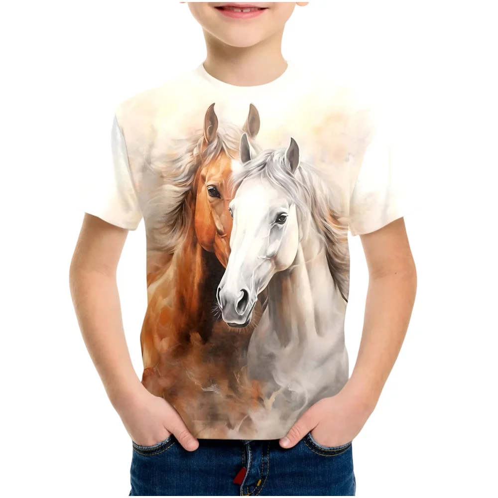 

Children's Clothing Boys Tshirt Short Sleeve Stylish 3D Horse Print Kids Summer Clothes Casual Child Girls Clothing O-Neck Tops