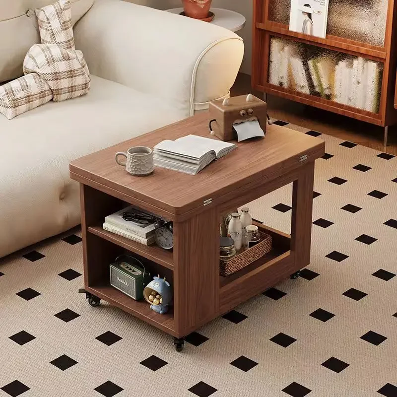 Solid wood mobile foldable coffee table household sofa trolley