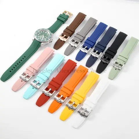 Högkvalitativt gummiarmband 20 mm 22 mm armband för Seiko för Omega Moonswatch för Rolex för Tudor klocka böjd ände klockarmband 10 best sales 20 mm klockarmband med böjd ände - №9