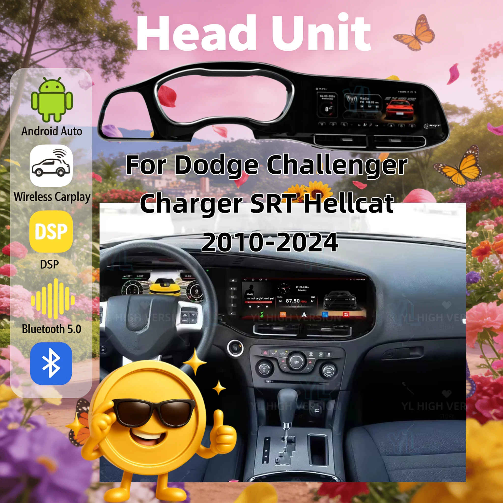 

12,3-дюймовый мультимедийный проигрыватель с сенсорным экраном, CarPlay, Android Auto, GPS-навигацией, 4G и Bluetooth для Dodge Challenger SRT Hellcat 2010-2023