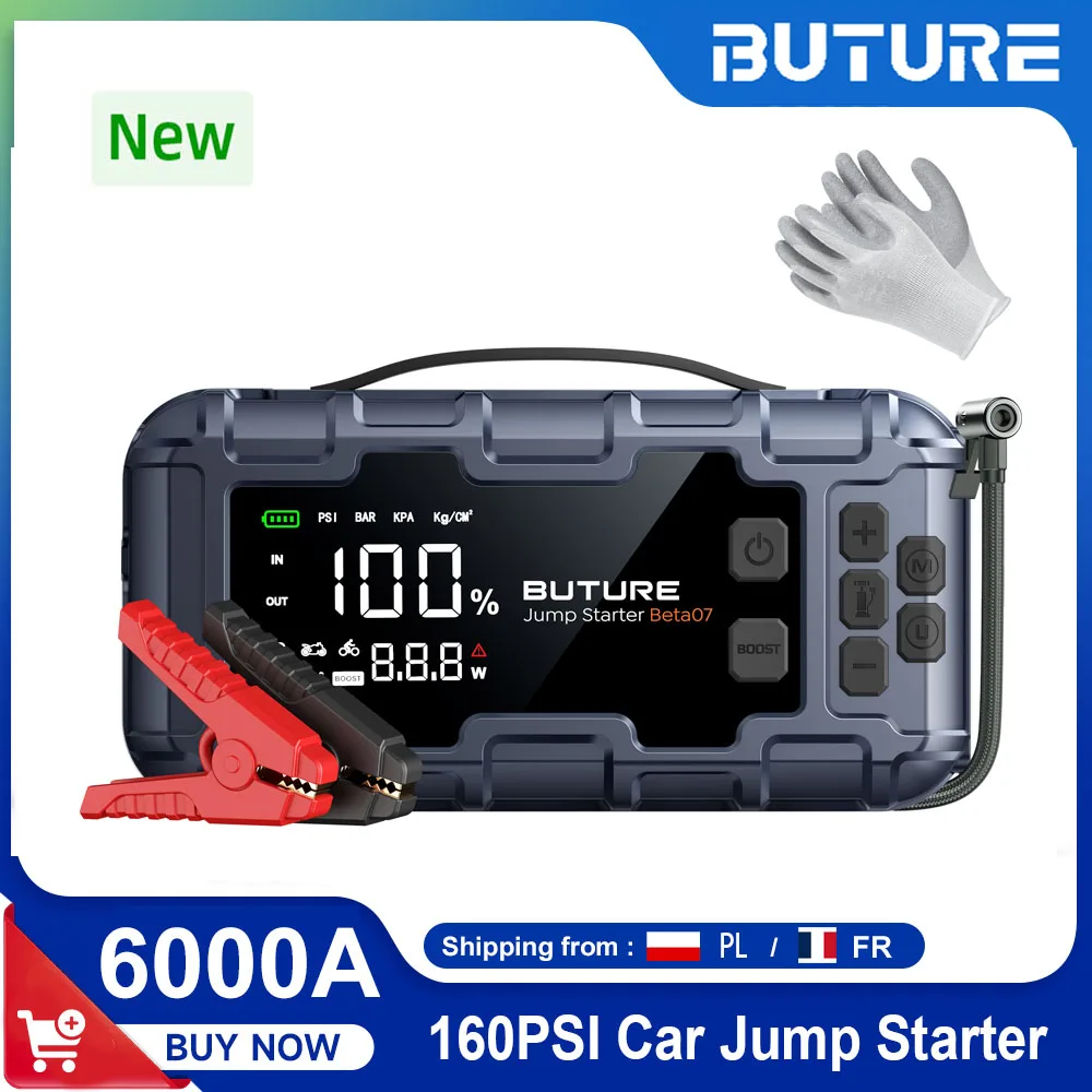 BUTURE 6000A démarreur de saut de voiture batterie externe Portable 160PSI pompe à Air batterie de voiture Boosters d'urgence dispositif de démarrage démarreur de voiture