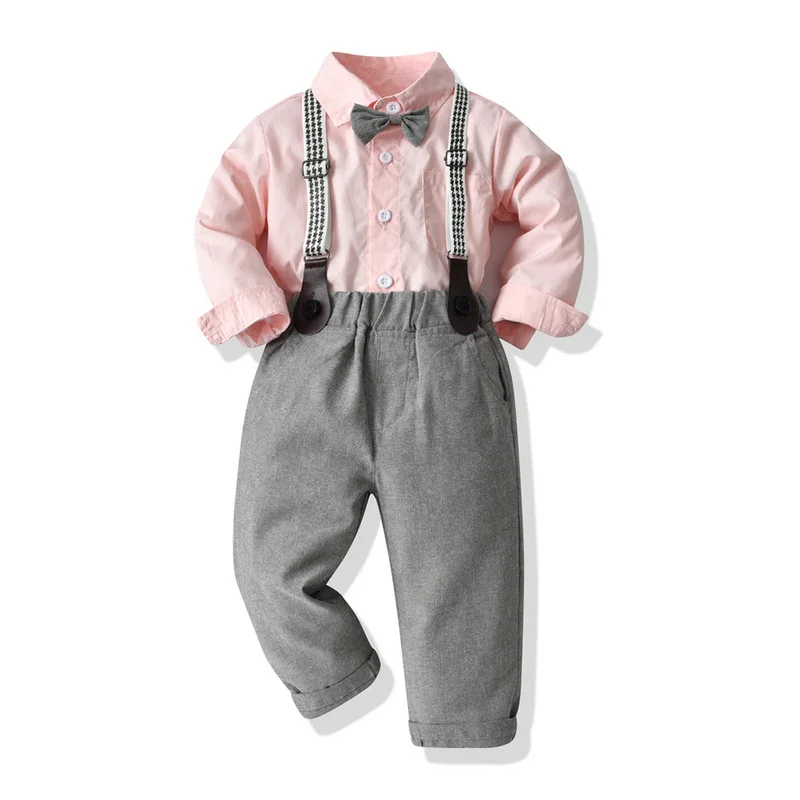 Boys' set for foreign trade autumn Korean version of boys clothing cotton cardigan childrens shoulder strap pants two-piece set