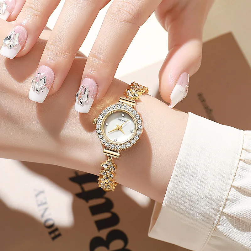 

Новые женские кварцевые часы с водными бриллиантами, женские часы с маленьким циферблатом, тонкий браслет, регулируемые ювелирные изделия, кварцевые часы