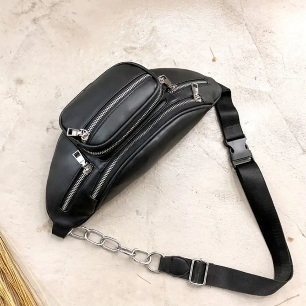 Women Chest Crossbody Bag Wide Strap Soft Artificial Leather Shoulder Bag Messenger Bag Pack for Travel Wallet Chain Waist Bag