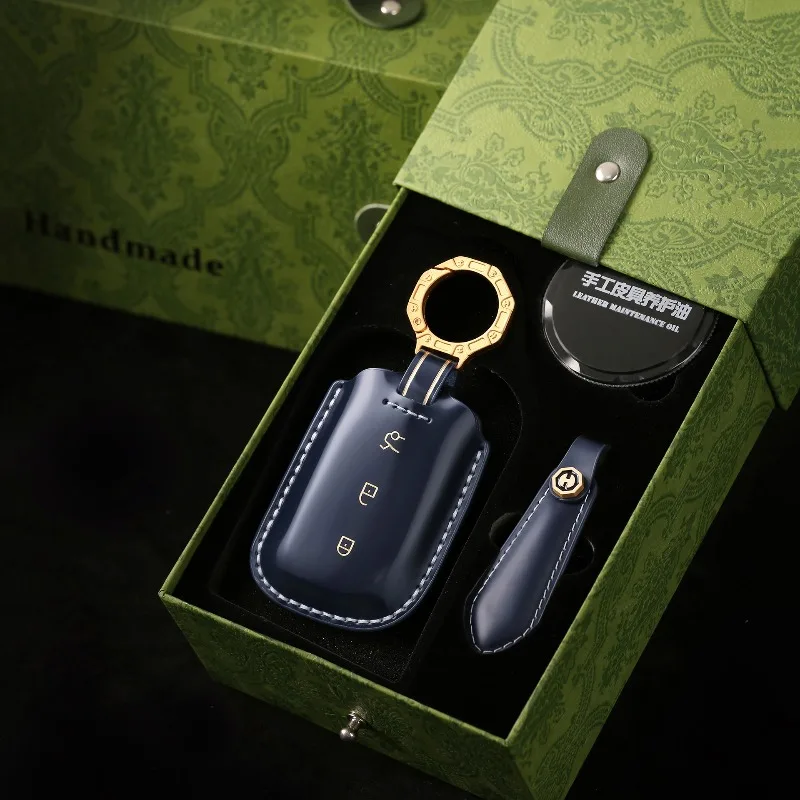 High-End Personality Genuine Leather Key Case Cover Protective Shell Bag Keychain For LYNK & CO 900 2025 Car Accessories