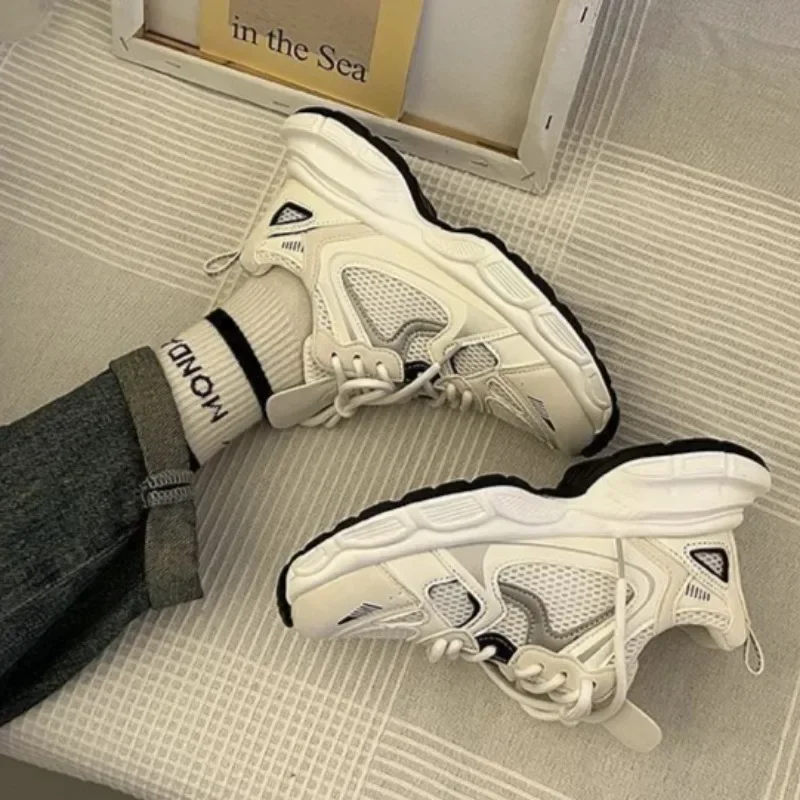 Women's Casual Shoes Breathable Wear-resistant Thick Soled Sports Shoes Fashion Mesh White Women's Shoes Sneakers Zapatos Mujer