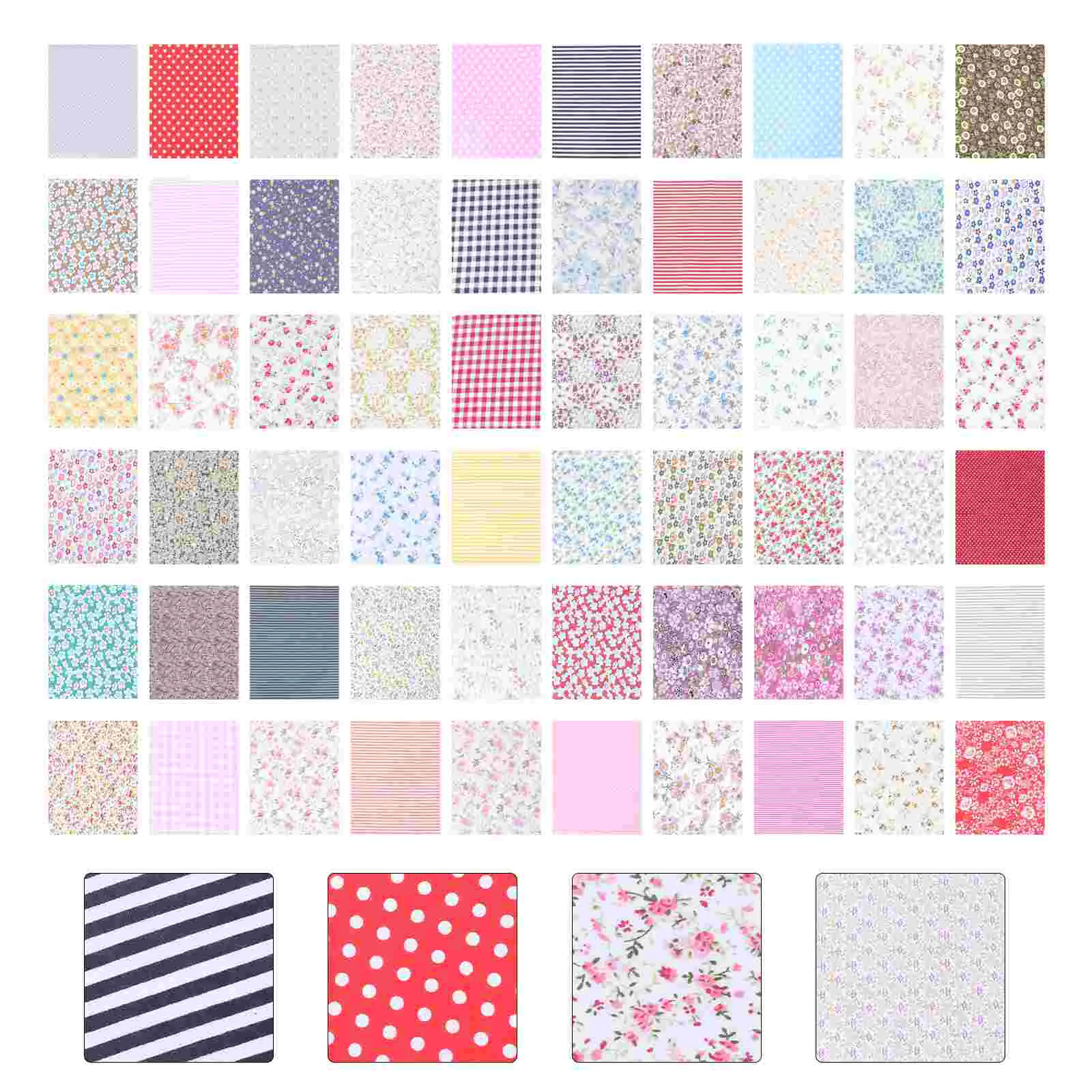 60 Pcs 25cmx20cm Cotton Fabric Craft Squares Quilting Sewing Floral Precut Fabric Sheets for Patchwork