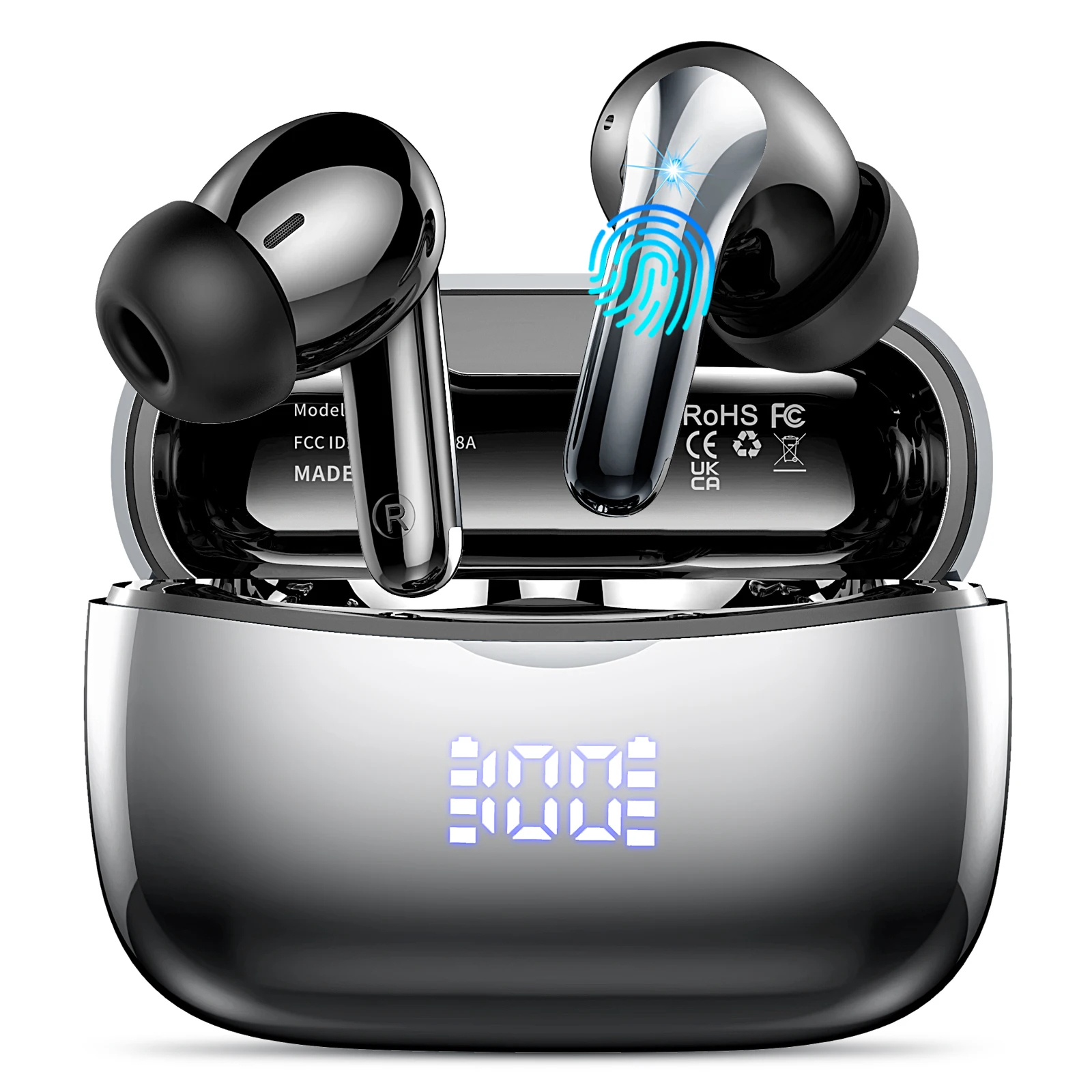 Wireless Earbuds, Bluetooth 5.3 Headphones Stereo Deep Bass with LED Display, 56H Playtime with Noise Cancelling Mic