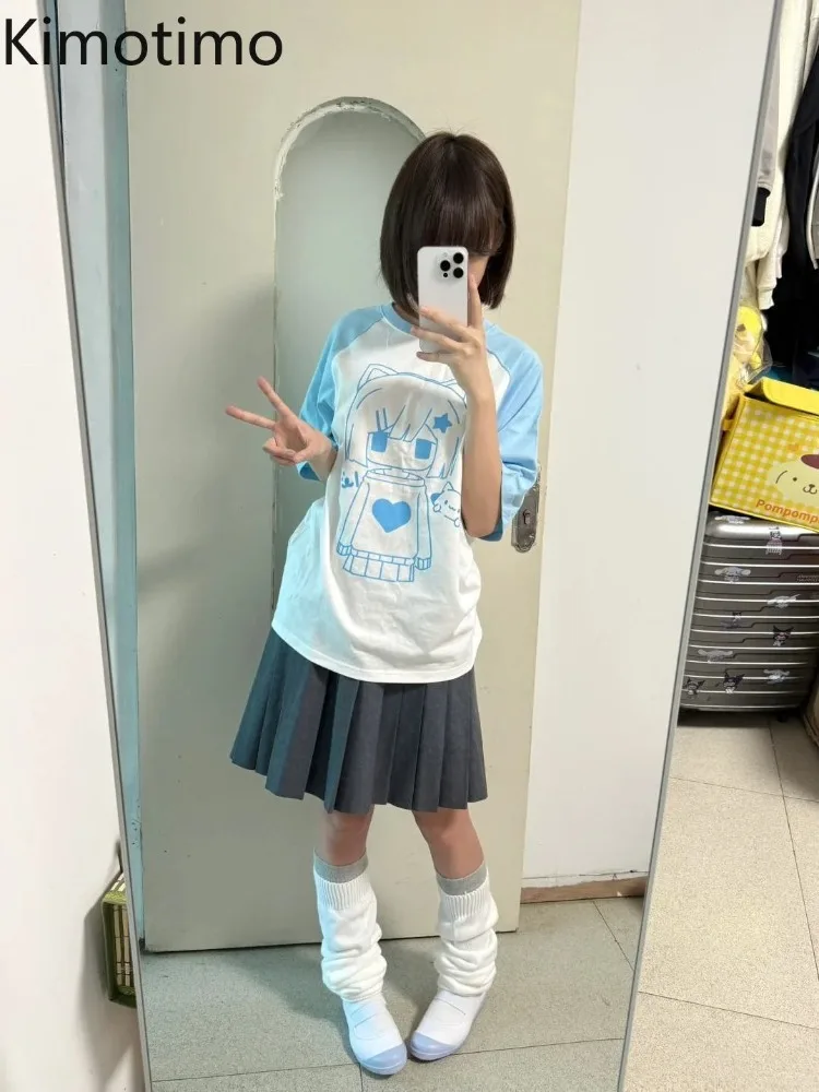 

Kimotimo Y2k Subculture Anime Cartoon Print T Shirt Women Summer Patchwork Short Sleeve Loose Tee Sweet Cute Loose Harajuku Tops