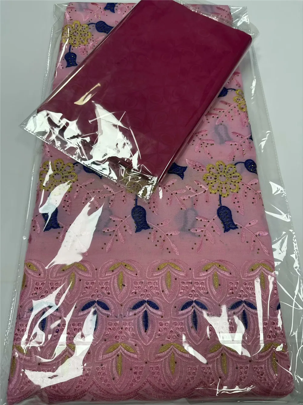 5 Yards Swiss Voile Lace With 5 Yards Basin Riche Brode Fabric Dry Lace Embroidery African 100% Cotton Dubai Style 17A04