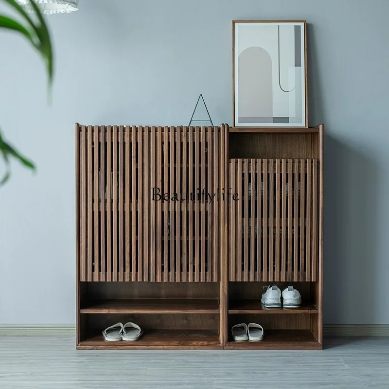 

Japanese-style shoe cabinet solid wood grille breathable modern simple large-capacity grille shoe rack home storage entrance