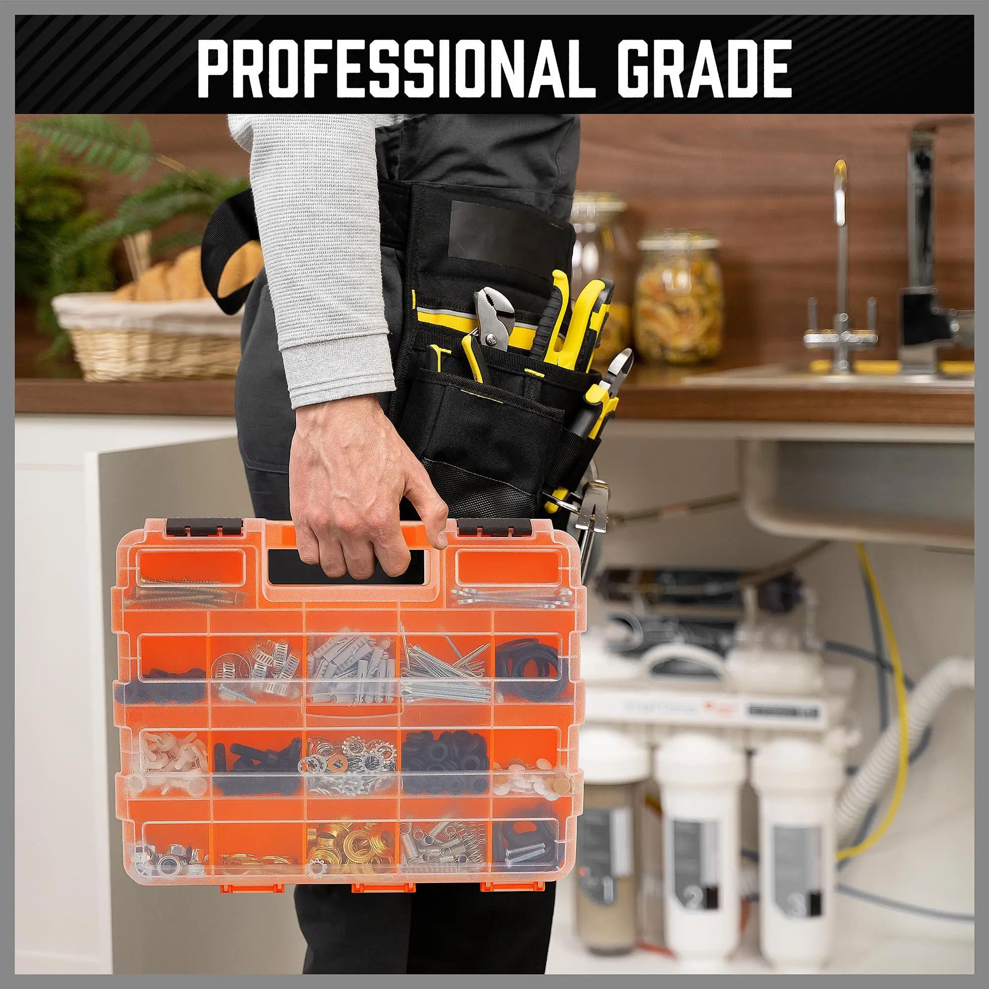 صندوق أدوات محمول منظم على الوجهين 34 مقصورة مثقاب تخزين الترباس والجوز مع غطاء للأجهزة مسمار الترباس الجوز