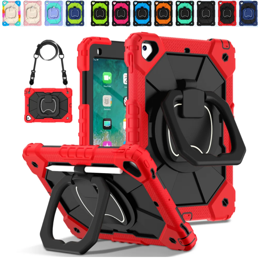 

Сверхмощный чехол для iPad 9,7 6-й 5-й Pro 9,7 дюйма, силикон + противоударный чехол для ПК 360 ° Чехол для планшета с вращающейся подставкой и плечевым ремнем