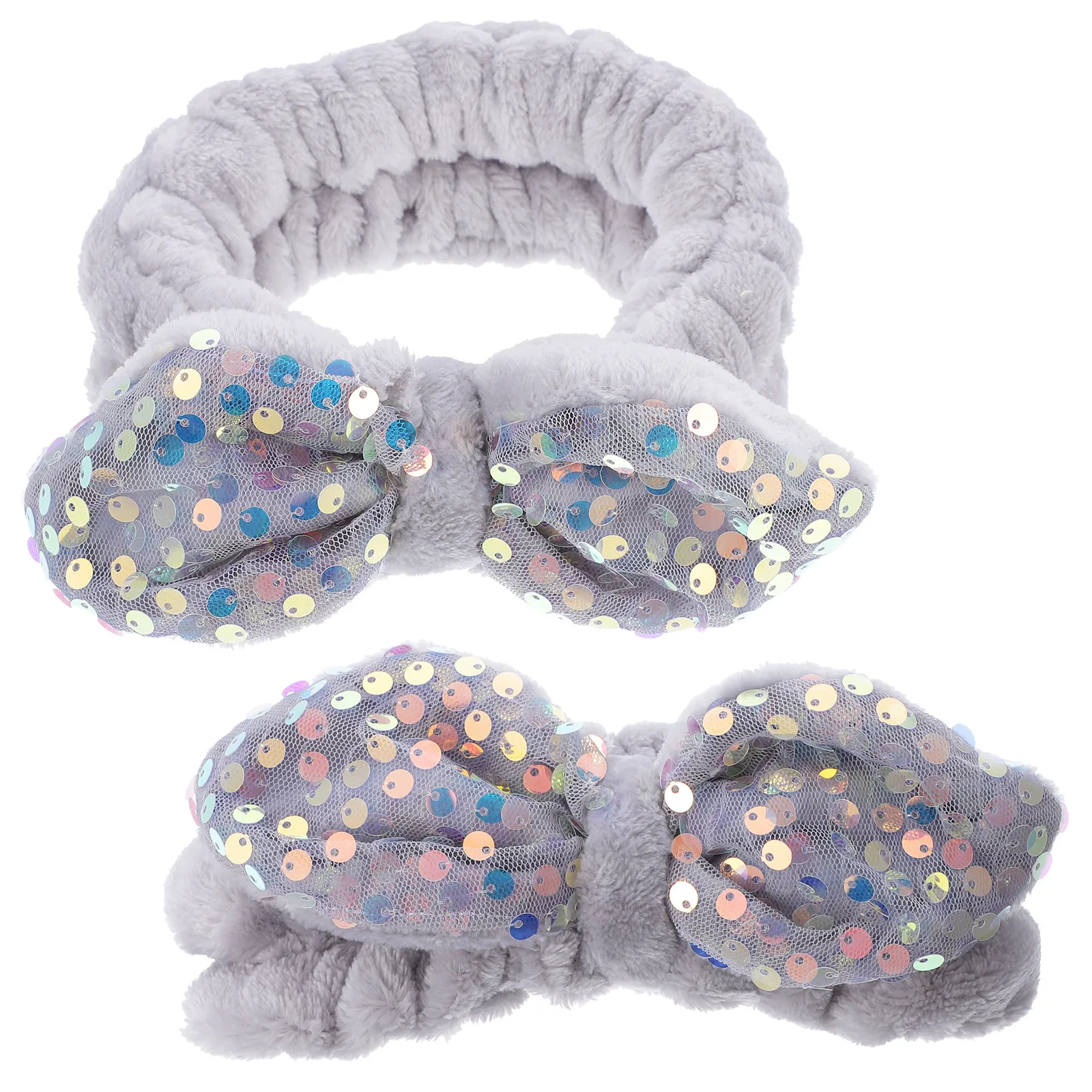 

2Pcs Makeup Hair Band Bow Elastic Headband for Washing Face Spa Hair Wrap Sequins Bands Washing Head Towels Spa Head Towels