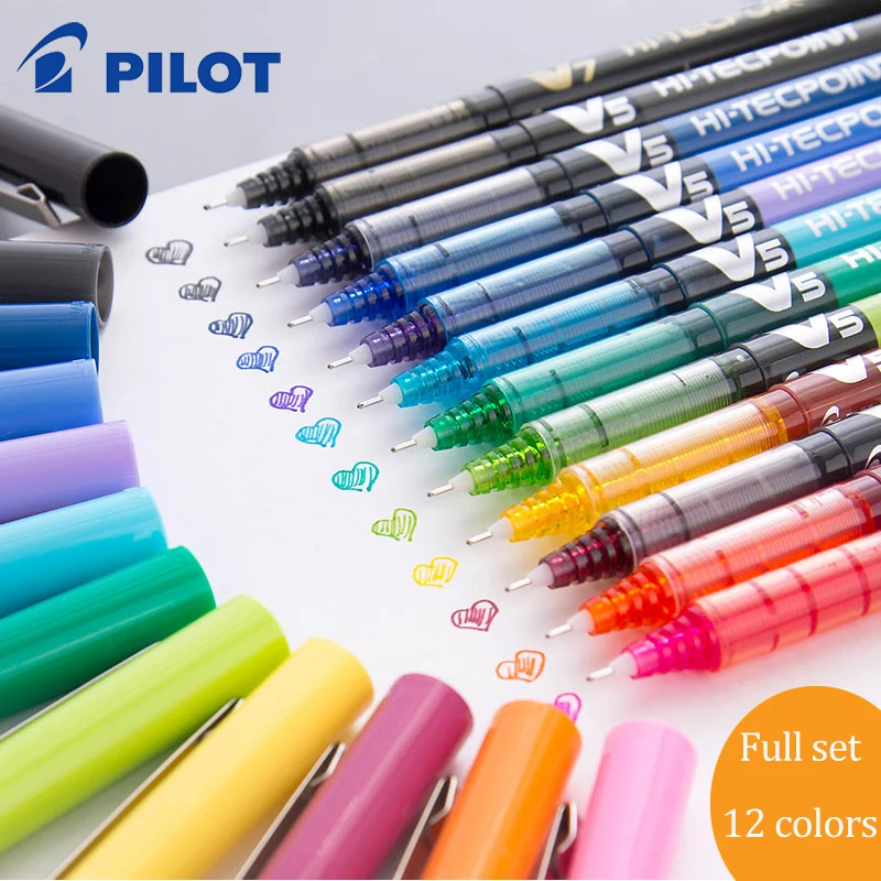 12Japanese Pilot BX-V5 Gel Pens Hi Tecpoint Straight Liquid Pen Large Capacity Quick-drying Ink 0.5mm Needle Point Stationery