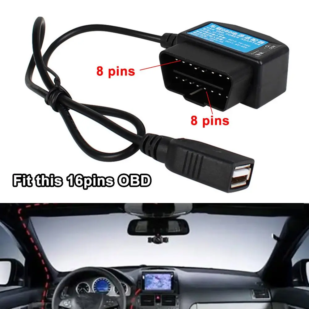 24 Hours Parking Monitoring 5V 3A USB Car Charge Cable OBD Hardwire Kit with Switch Wire for Dash Cam Camcorder Vehicle DVR