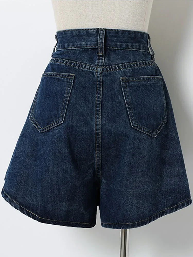 2024 Summer S-4XL Denim Shorts For Women Dark Blue Wide Leg High Waist Loose Jeans Shorts Femal Solid All-Match Half Pants