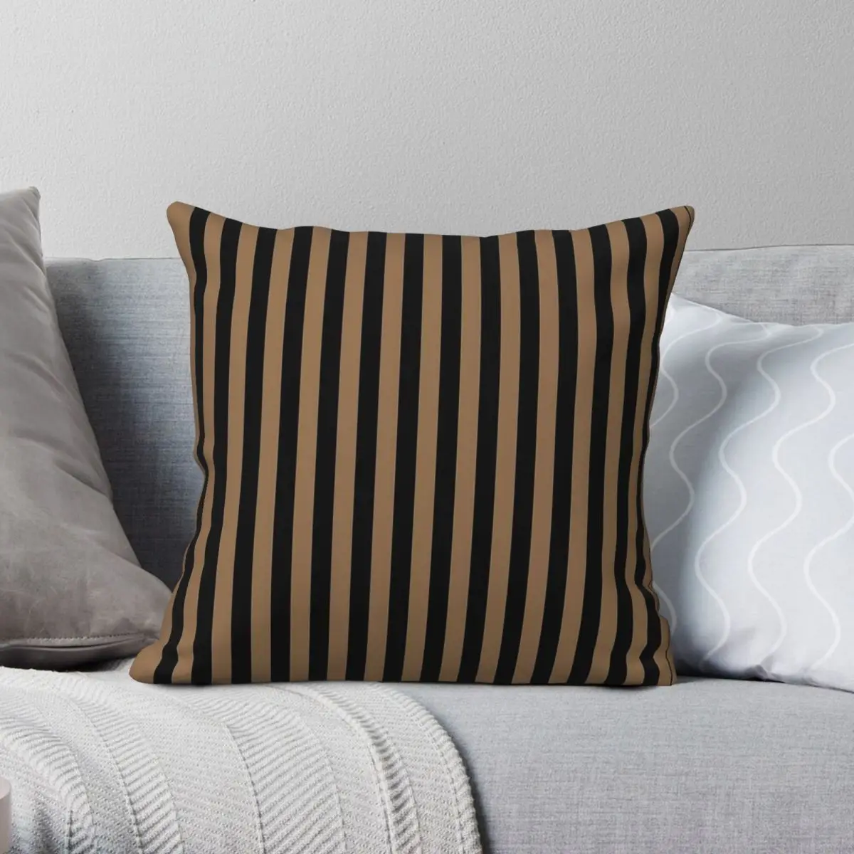 Pale Brown Black Stripes Pillowcase Polyester Linen Velvet Pattern Zip Decorative Pillow Case Bed Cushion Cover