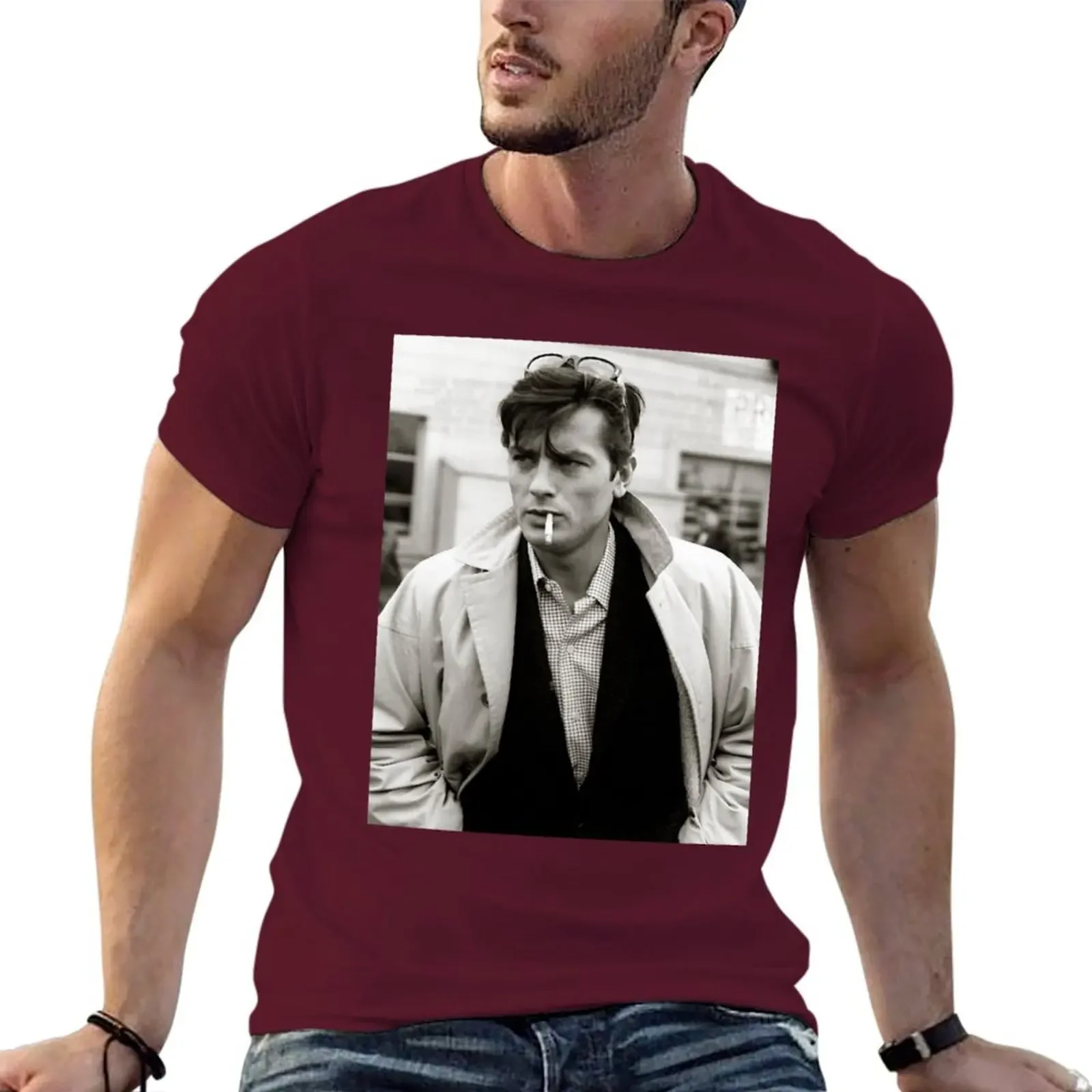 man 2024 fashion sleevee casual t-shirts Consciousness is an It's Fashion Sport Sleeves Alain Delon smoking cigarette Classic