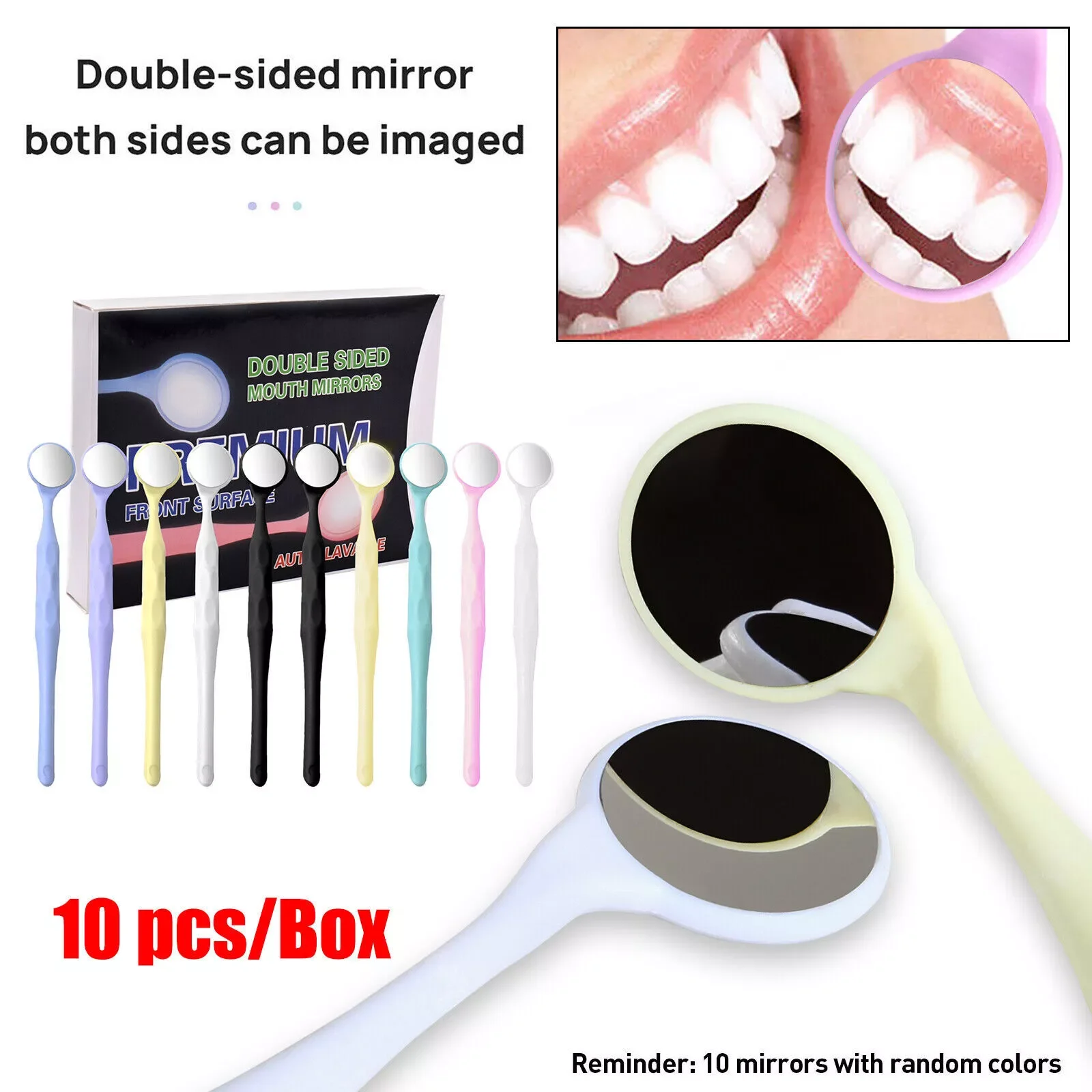 10 Pcs Dental Anti-fog Mouth Mirror Surface Mirrors Reflector Double/Single Side Odontoscope