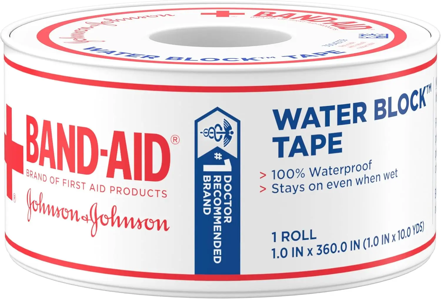 

Band-Aid Brand First Aid Water Block 100% Waterproof Self-Adhesive Tape Roll for Durable Wound Care to Firmly Secure Bandages