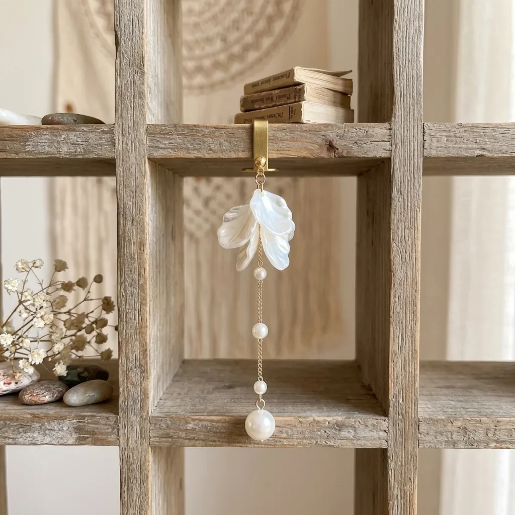 Korean Fairy Style White Flower Petal Long Pearl Tassel Dangle Earrings Elegant Women Drop Earrings Skin Friendly Hook Earrings For Wedding Bridal Banquet Daily Office Dating Birthday Valentine Holiday Fashion Jewelry Gift For Ladies