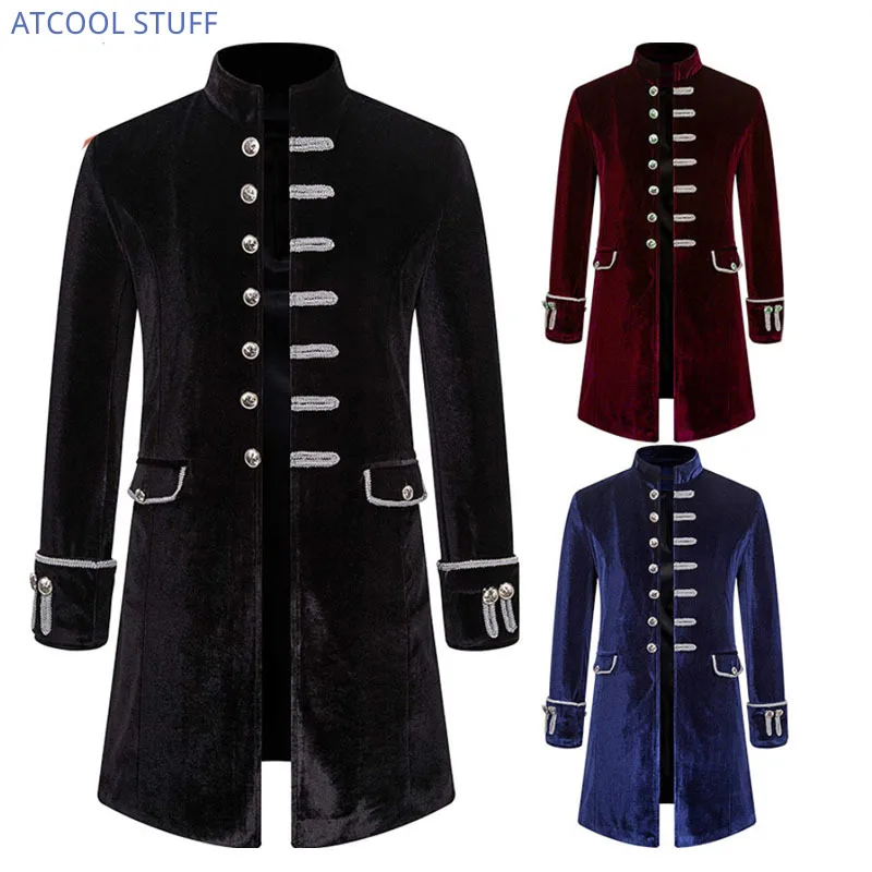 Noble Vintage Men\'s Jacket Medieval Cosplay Velet Prince Coat Retro Wedding Blazer Gothic Steampunk Carnival Party Knight Top