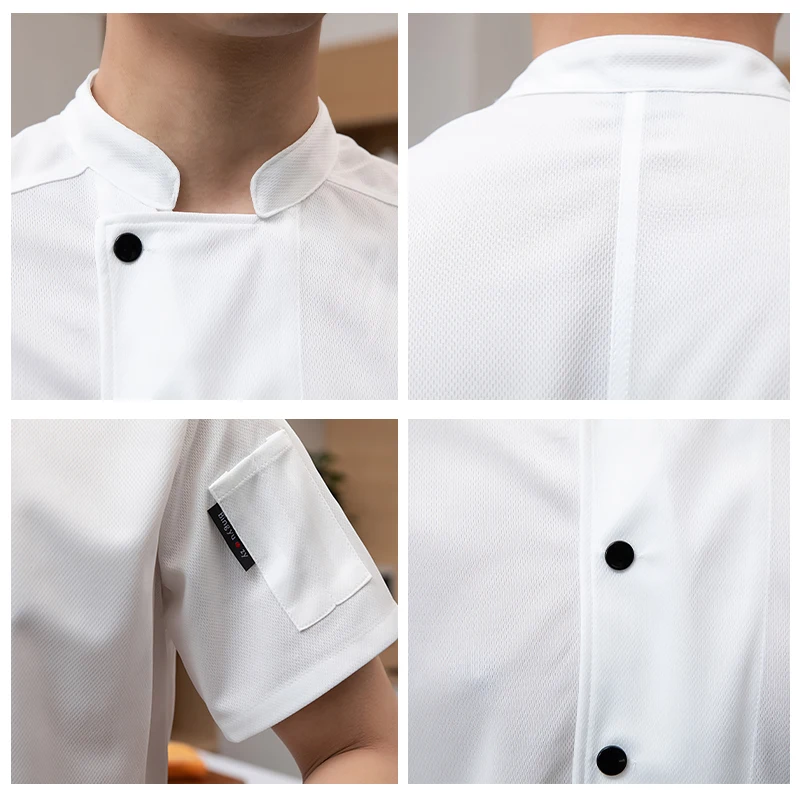 Catering Cucina Giacca da cucina Elastico ad asciugatura rapida Uniforme da chef Tuta in rete traspirante Abbigliamento per alimenti Panetteria Café Camicia da lavoro