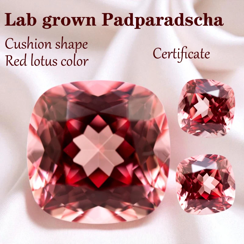 

Выращен в лаборатории Padparadscha, красный цвет лотоса, форма подушки VVS1, усовершенствованные ювелирные изделия «сделай сам», подвески, кольца, изготовление сережек с сертификатом