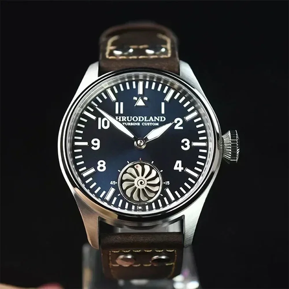 Hruodland Turbine Custom Pilot Watch For Men ST3620 Movement Mechanical BGW-9 Luminous Sapphire crystal frosted dial