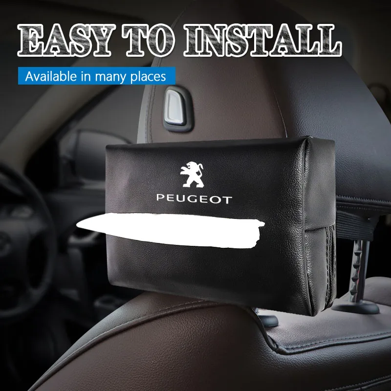 Car Tissue Box Leather Hanging Storage Bag For Peugeot 408 4008 308 3008 Rifter 5008 508 2008 208 301 RCZ 407 108 608 107 206