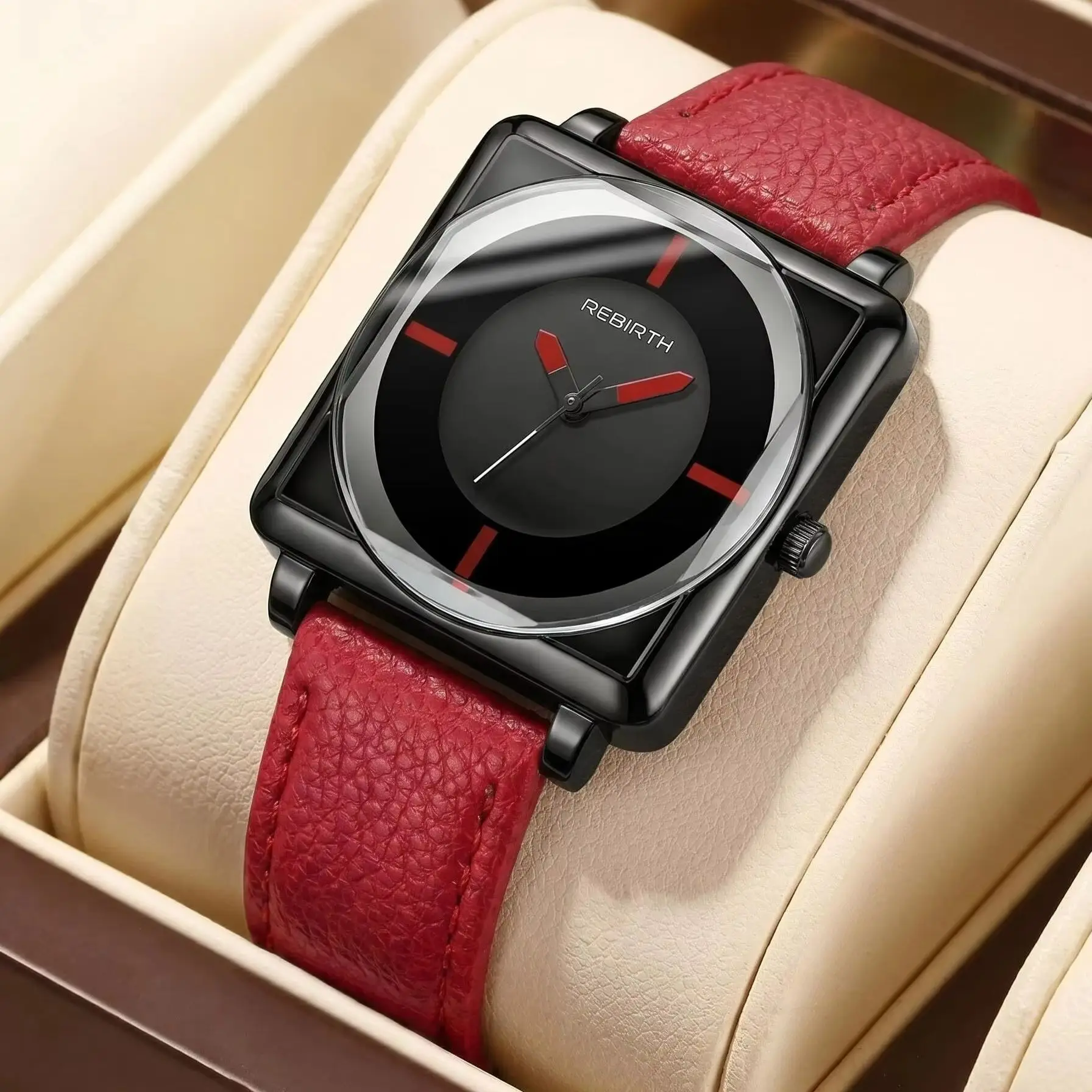 1 Piece of Women's Artistic Leather Belt Casual Retro Small Square Quartz Watch Suitable for Daily Wear