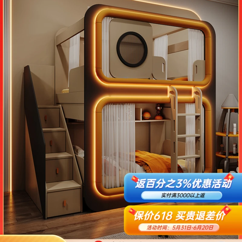 

bunk elevated Two-layer upper and lower bed Bunk bed Small apartment high and low child and mother bed Multifunctional slide