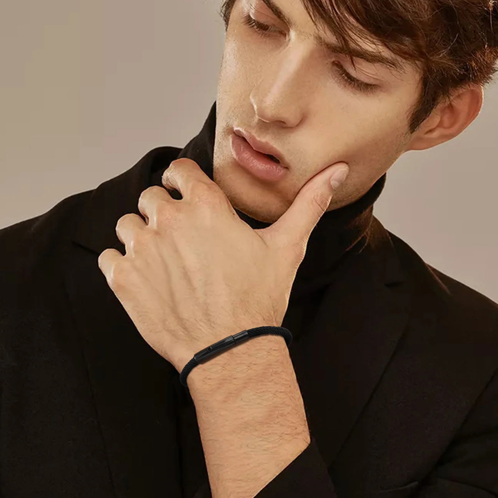 Minimalist Rope Bracelets for Men Boys, Black Color Single Milan Rope Wristband,Stylish Jewelry Gifts