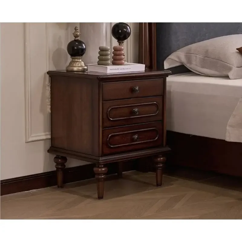 

Traditional design solid wood bedside table with three drawers
