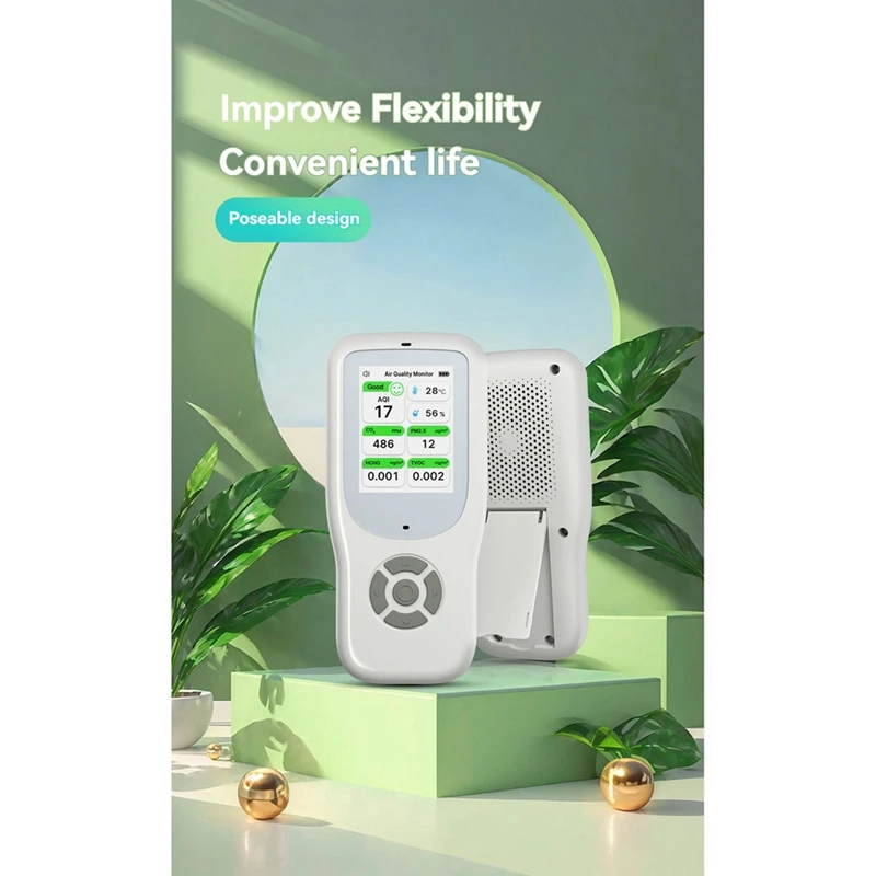 Детектор качества воздуха 9 в 1 с подставкой, счетчик воздуха в реальном времени PM1,0 PM2,5 PM10 CO 2 HCHO, температура и влажность с оповещением