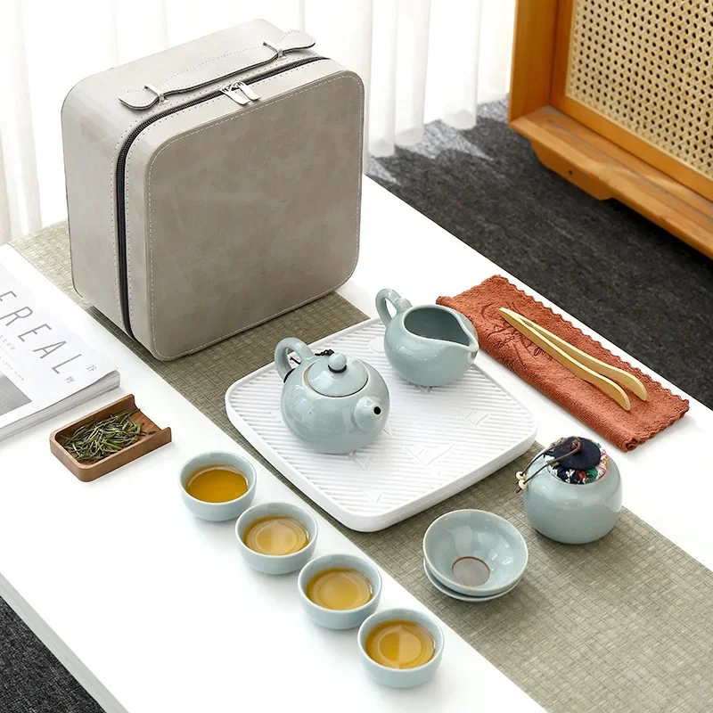 Geyao Travel Tea Set Small Set One Pot Four Cups Portable Bag Outdoor Home Camping Chinese Kung Fu Teapot Tea Ceremony Kettle