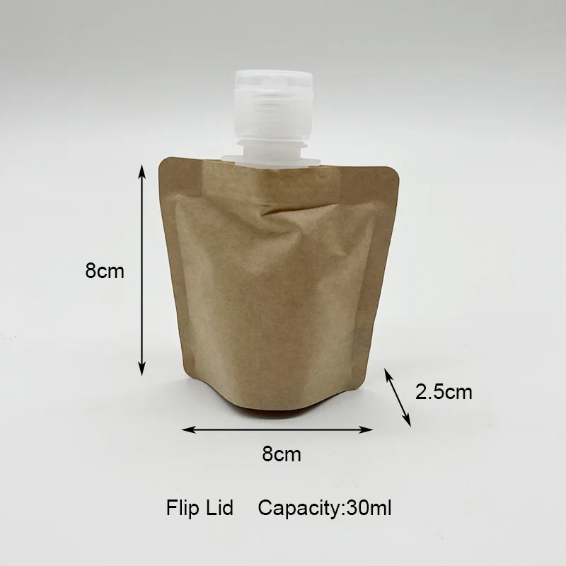 50pcs 50ml 100ml Kraft Paper Spout Pouch For Liquid Drink Disposable Packaging Bag Cosmetic Makeup Sample Sachet