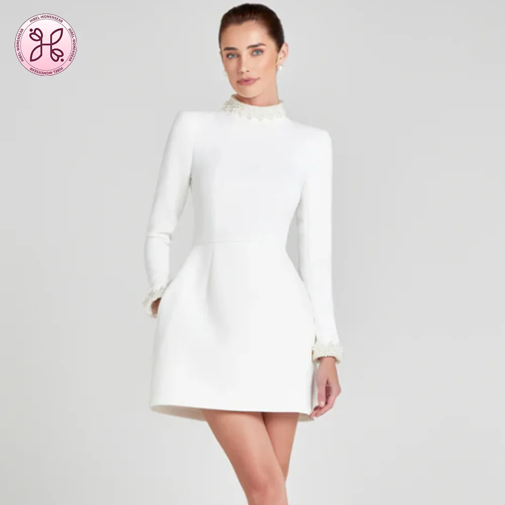 

2025 Fall Stand Collar Beaded Dress | Long Sleeve Party Gown | Light Luxury Evening Dress