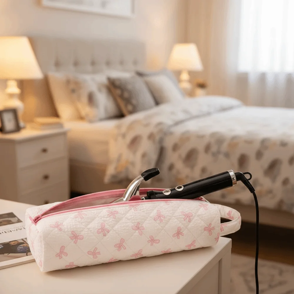 

Bow Sweet Hair Dryer Storage Bag Leopard Large Capacity Curler Storage Bag Flower Pattern Soft Material Cosmetic Bag Travel Use